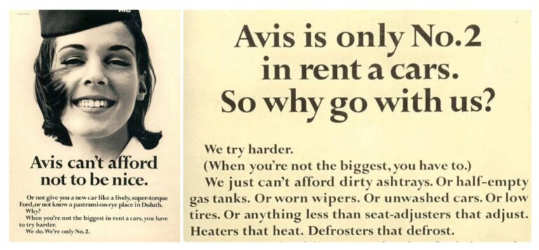 Collage of two printed ads from Avis